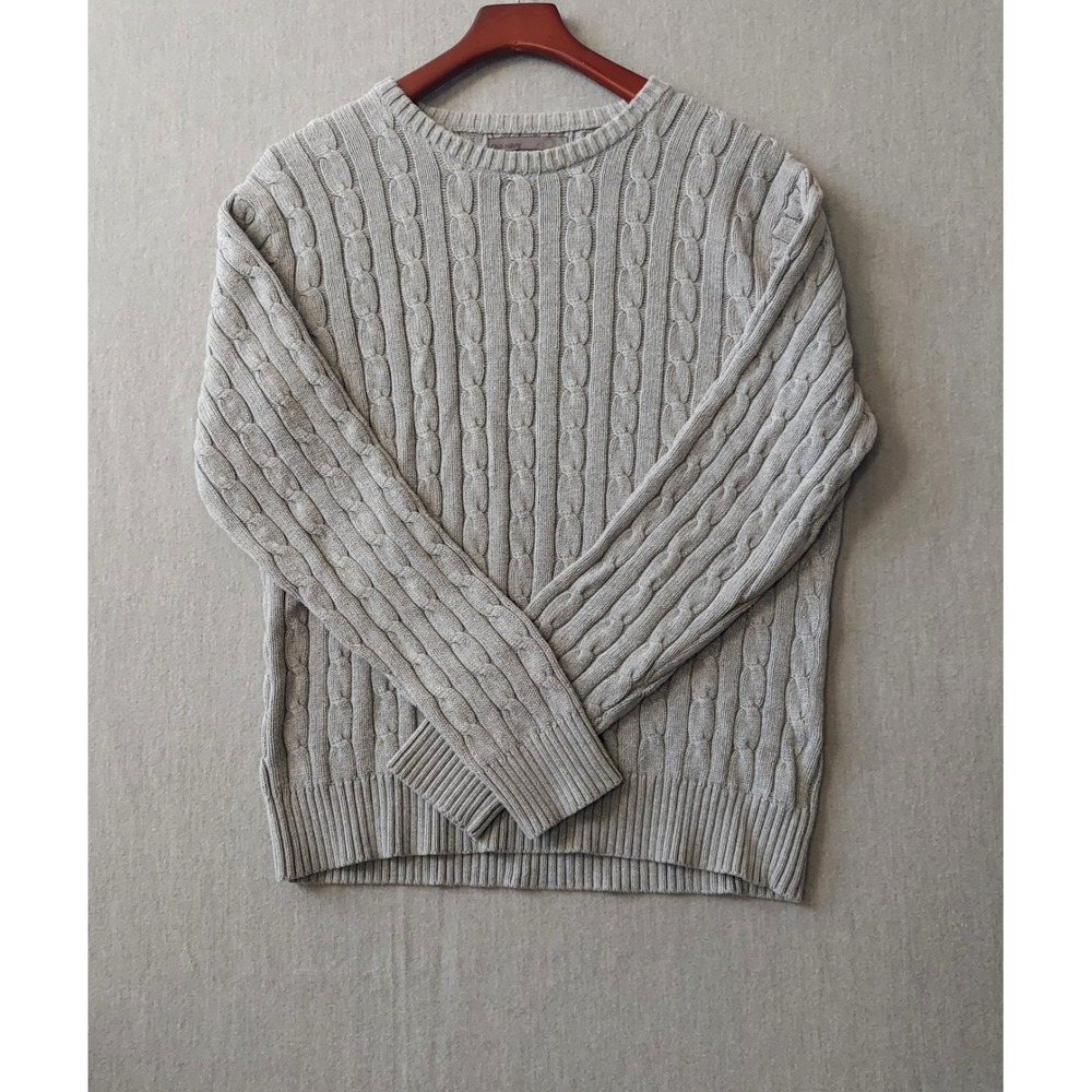 Old Navy Mens L Cable Knit Sweater Gray Crew Neck Preppy Grandpa Old Money